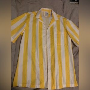 Zara Stripped White and Yellow Button Up Shirt
